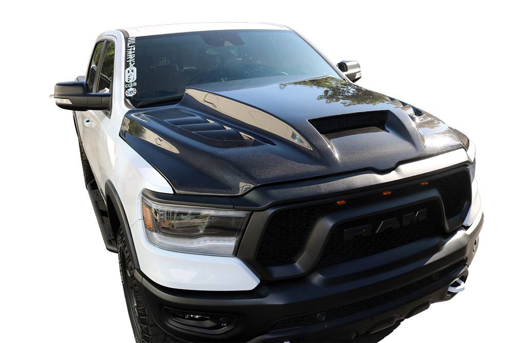 2019-2023 Dodge Ram 1500 4 doors 2 doors TMS Style Carbon Fiber Black Hood