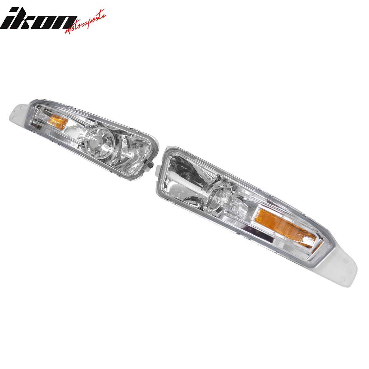 2005-2009 Ford Mustang Front Bumper Turn Signal Parking Lights Lamp Assembly Replacement Chrome Housing with Amber Reflector