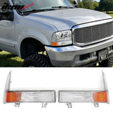 1999-2004 Ford F-250/F-350 Super Duty 2001-2004 Excursion Front Bumper Turn Signal Parking Lights Lamp Assembly Replacement Chrome Housing Amber Lens