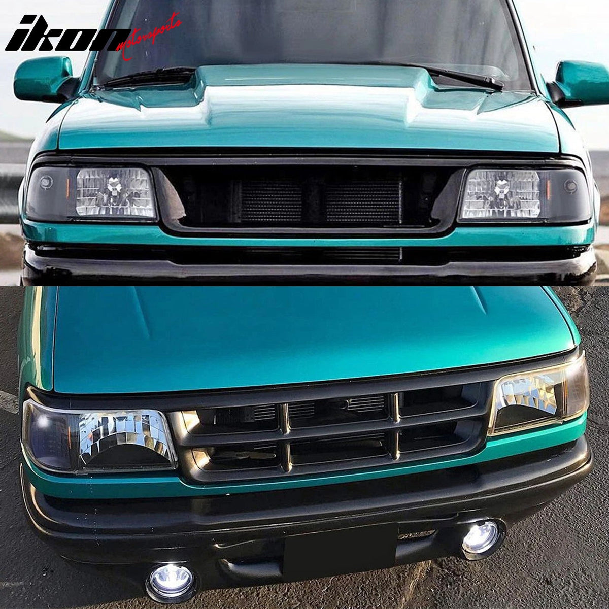 1993-1997 Ford Ranger Driver Passenger Side Front Bumper Driving Headlights Head Lamps Assembly Replacement Black Housing Clear Lens Amber Reflector