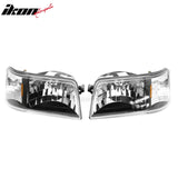 1993-1997 Ford Ranger Driver Passenger Side Front Bumper Driving Headlights Head Lamps Assembly Replacement Black Housing Clear Lens Amber Reflector