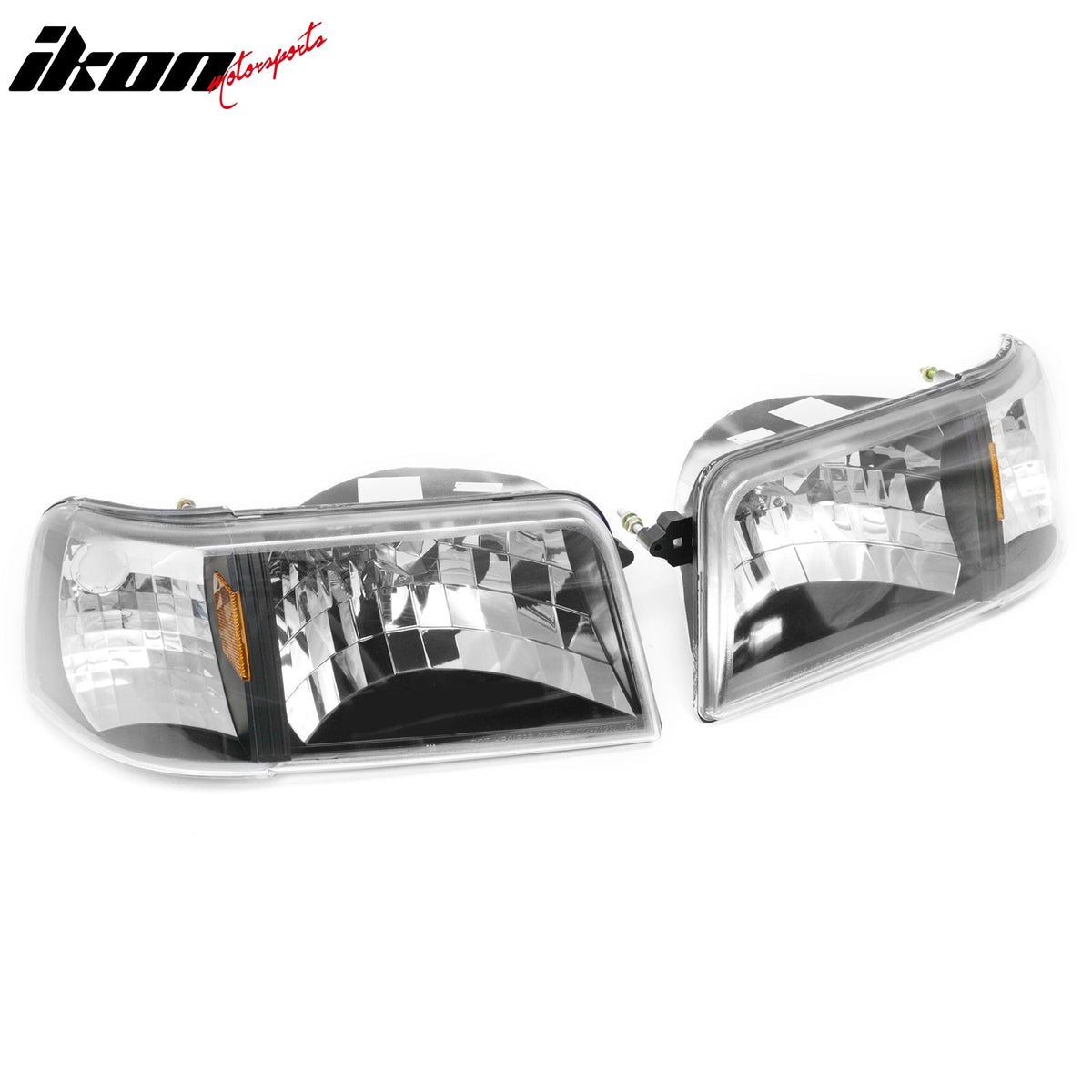 1993-1997 Ford Ranger Driver Passenger Side Front Bumper Driving Headlights Head Lamps Assembly Replacement Black Housing Clear Lens Amber Reflector