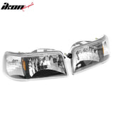 1993-1997 Ford Ranger Driver Passenger Side Front Bumper Driving Headlights Head Lamps Assembly Replacement Black Housing Clear Lens Amber Reflector