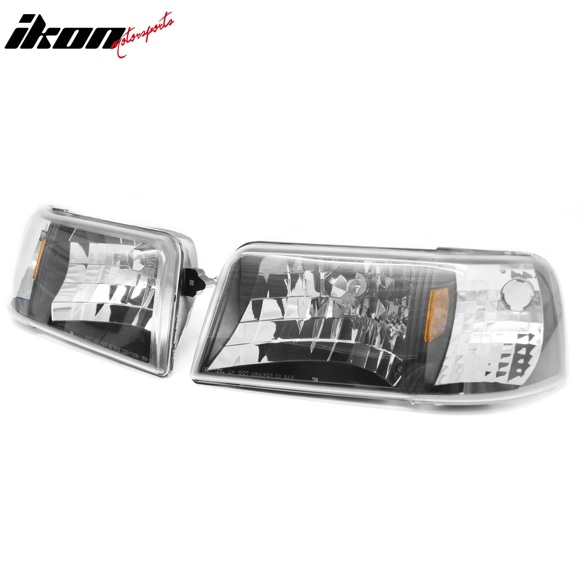 1993-1997 Ford Ranger Driver Passenger Side Front Bumper Driving Headlights Head Lamps Assembly Replacement Black Housing Clear Lens Amber Reflector