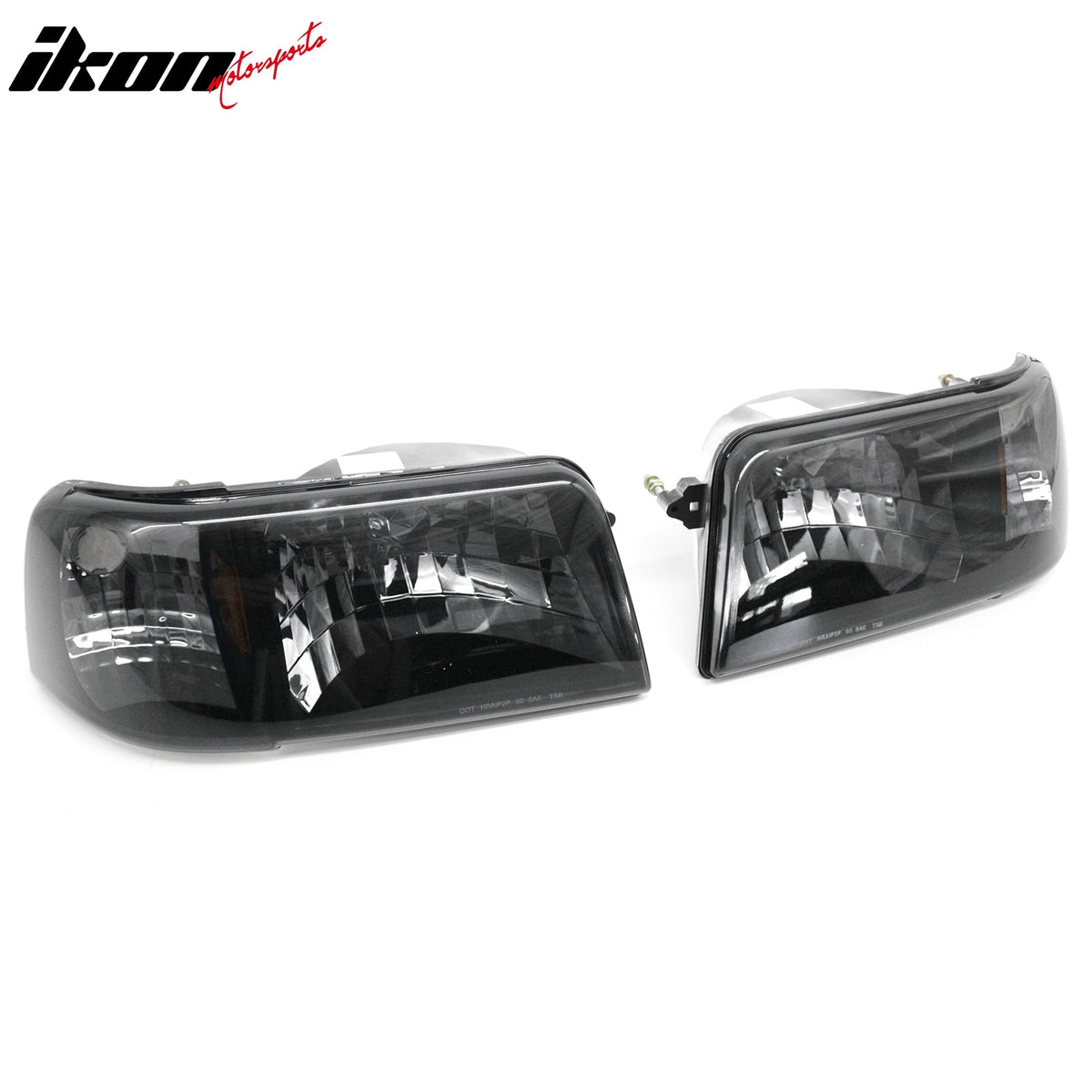 1993-1997 Ford Ranger Driver Passenger Side Front Bumper Driving Headlights Head Lamps Assembly Replacement Black Housing Smoke Lens Amber Reflector