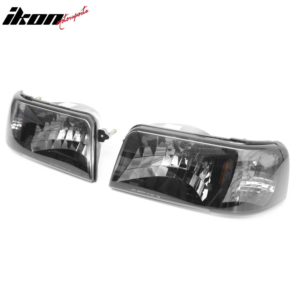 1993-1997 Ford Ranger Driver Passenger Side Front Bumper Driving Headlights Head Lamps Assembly Replacement Black Housing Smoke Lens Amber Reflector