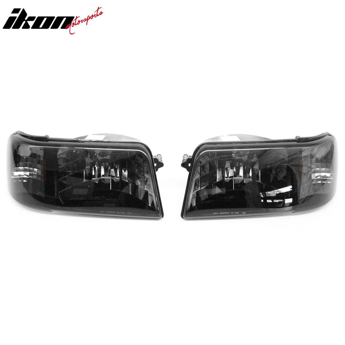1993-1997 Ford Ranger Driver Passenger Side Front Bumper Driving Headlights Head Lamps Assembly Replacement Black Housing Smoke Lens Amber Reflector