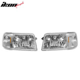 1993-1997 Ford Ranger Driver Passenger Side Front Bumper Driving Headlights Head Lamps Assembly Replacement Chrome Housing Clear Lens Amber Reflector