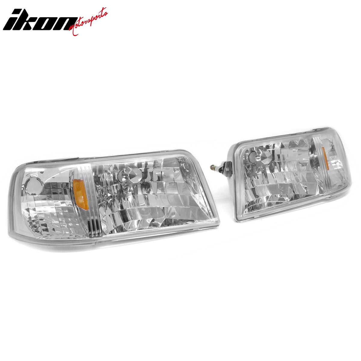 1993-1997 Ford Ranger Driver Passenger Side Front Bumper Driving Headlights Head Lamps Assembly Replacement Chrome Housing Clear Lens Amber Reflector