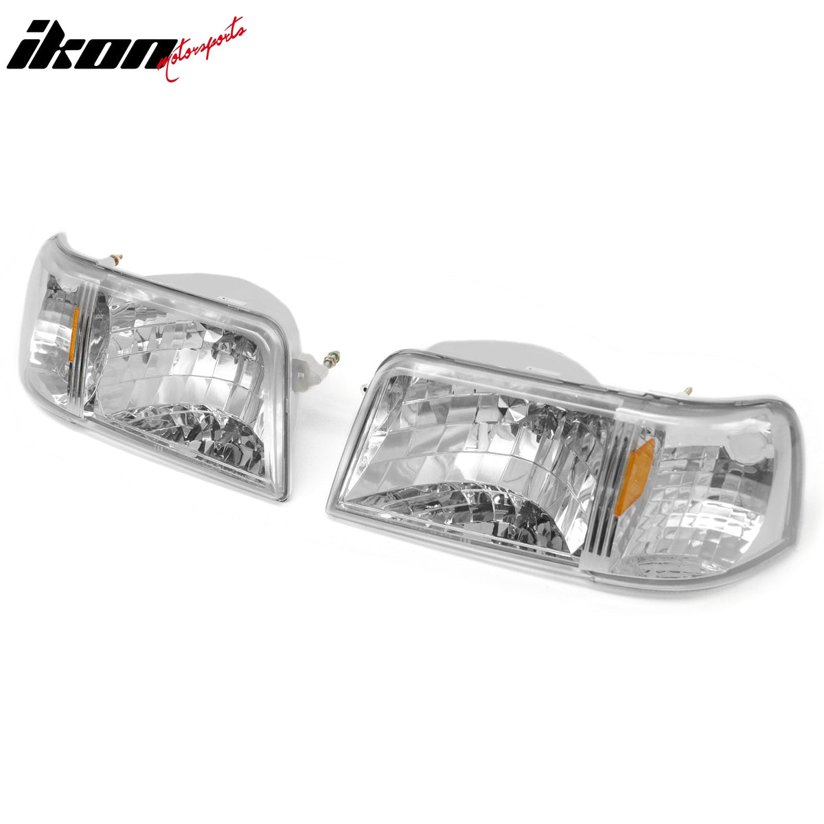 1993-1997 Ford Ranger Driver Passenger Side Front Bumper Driving Headlights Head Lamps Assembly Replacement Chrome Housing Clear Lens Amber Reflector