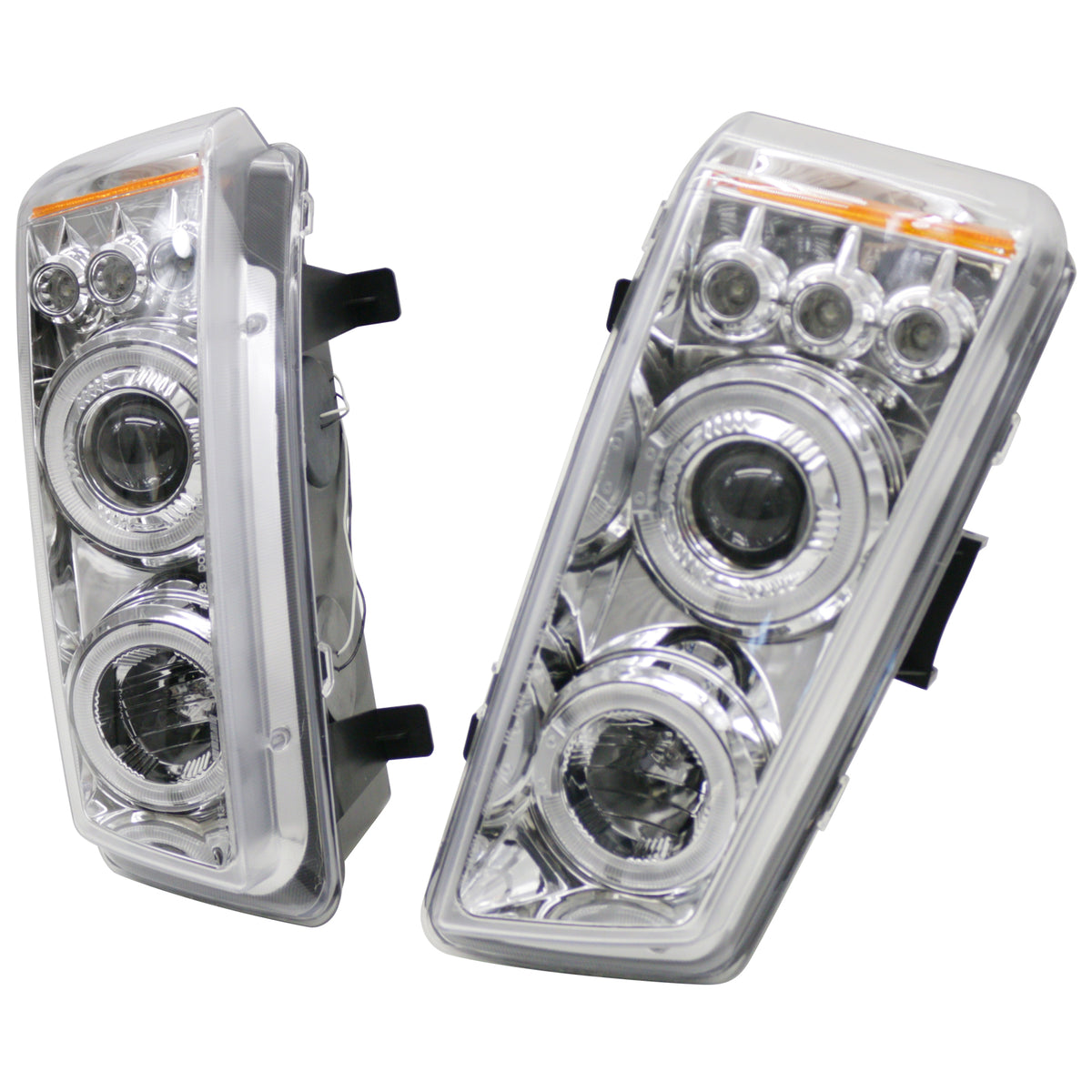 2003-2006 Chevy Silverado 2500 HD 3500& 2007 Classic Front Bumper Head Lights Chrome Housing Clear Lens Pair
