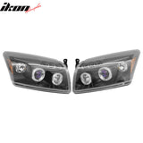 2007-2012 Dodge Caliber Driver Passenger Side Front Bumper Headlights Head Lamps Assembly Replacement Black Housing Blue Projector Amber Reflector