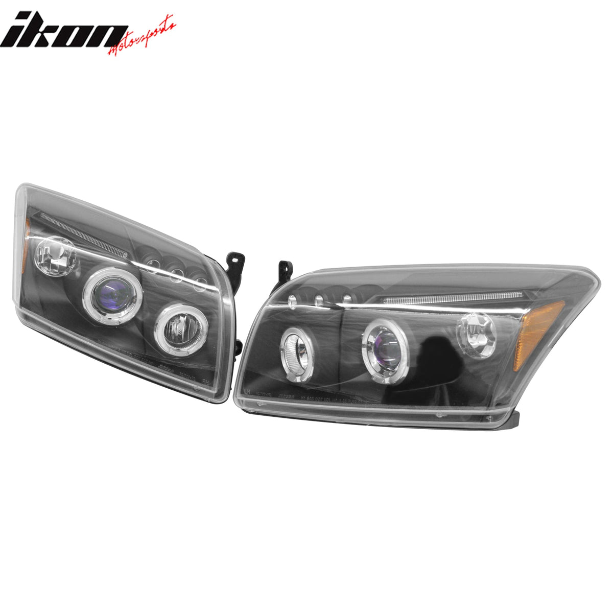 2007-2012 Dodge Caliber Driver Passenger Side Front Bumper Headlights Head Lamps Assembly Replacement Black Housing Blue Projector Amber Reflector