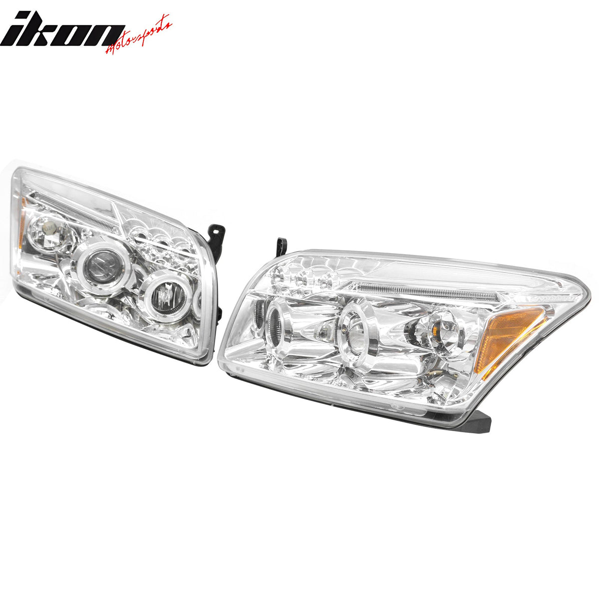 2007-2012 Dodge Caliber 2PCS Front Bumper Head Lights Chrome Housing Bule Projector Amber Reflector 2 Angle Eye w/ LED