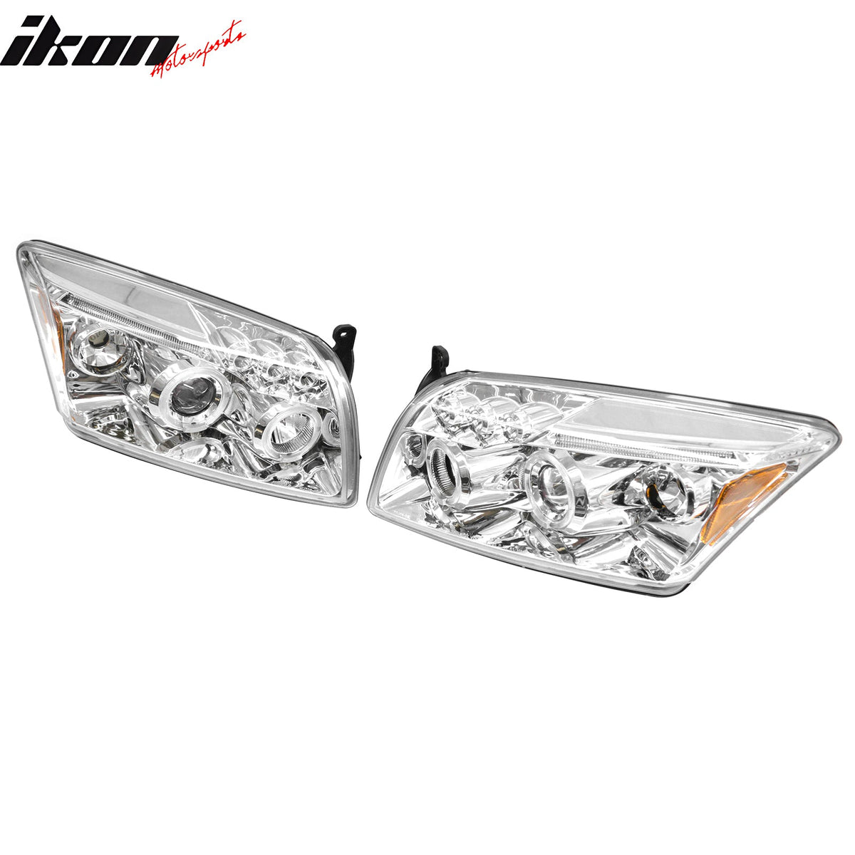 2007-2012 Dodge Caliber 2PCS Front Bumper Head Lights Chrome Housing Bule Projector Amber Reflector 2 Angle Eye w/ LED