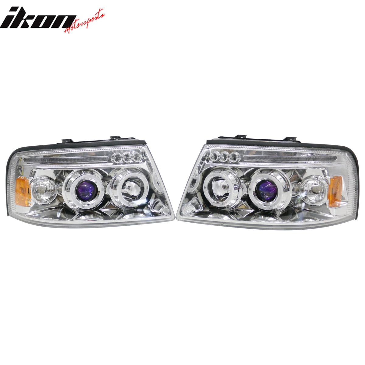 2003-2006 Ford Expedition Front Bumper Head Lights Chrome Housing Bule Projector 2PCS Set