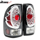 1997-2004 Dodge Dakota 2PCS Driver Passenger Side Rear Tail Lights Lamps Assembly Replacement LED Look Black & Chrome Housing Clear Lens