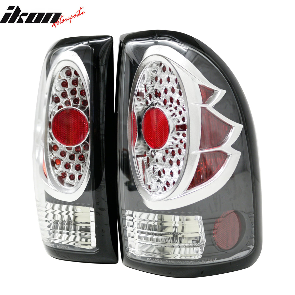 1997-2004 Dodge Dakota 2PCS Driver Passenger Side Rear Tail Lights Lamps Assembly Replacement LED Look Black & Chrome Housing Clear Lens