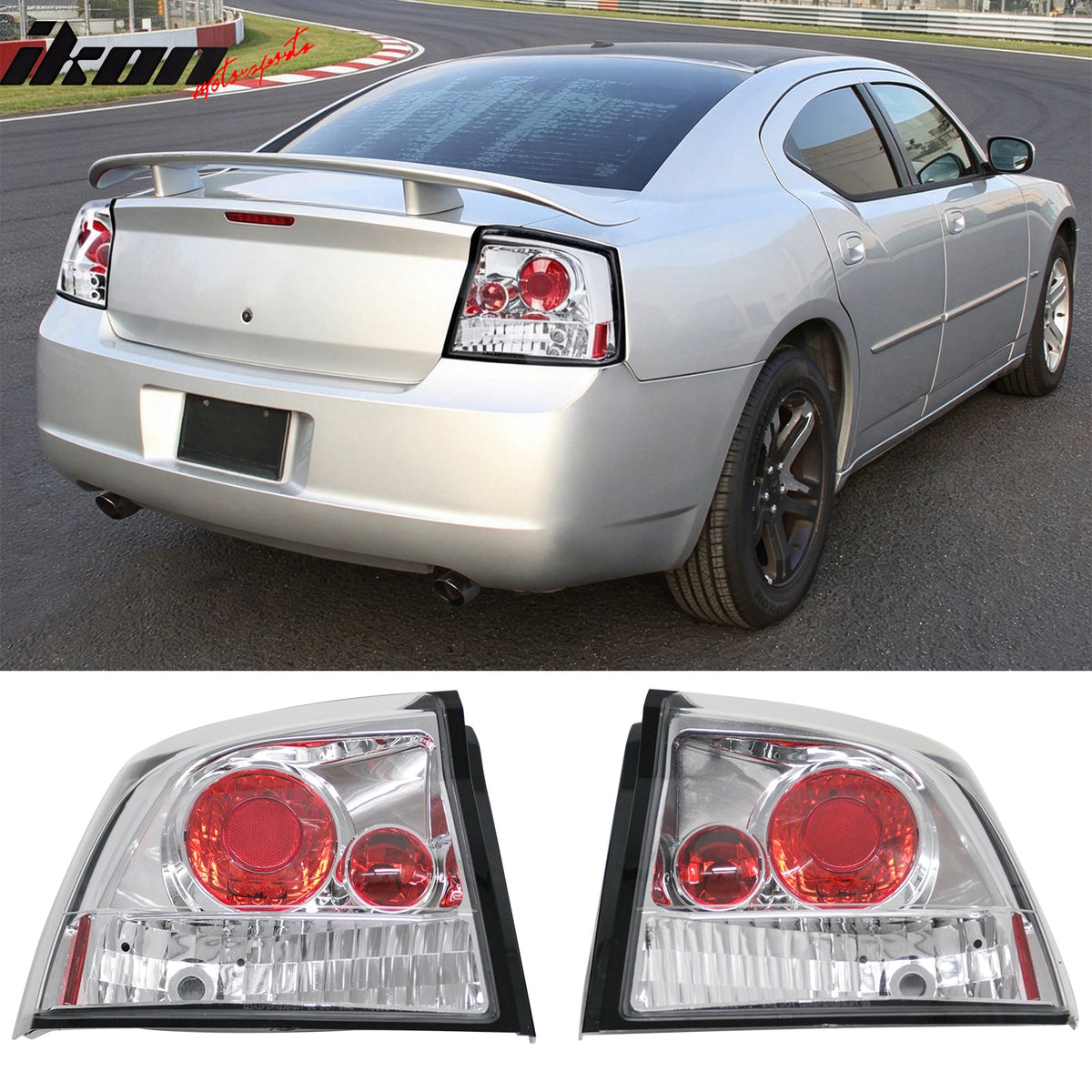 2005-2008 Dodge Charger 2PCS Driver Passenger Side Rear Tail Lights Lamps Assembly Replacement Chrome Housing Clear Lens