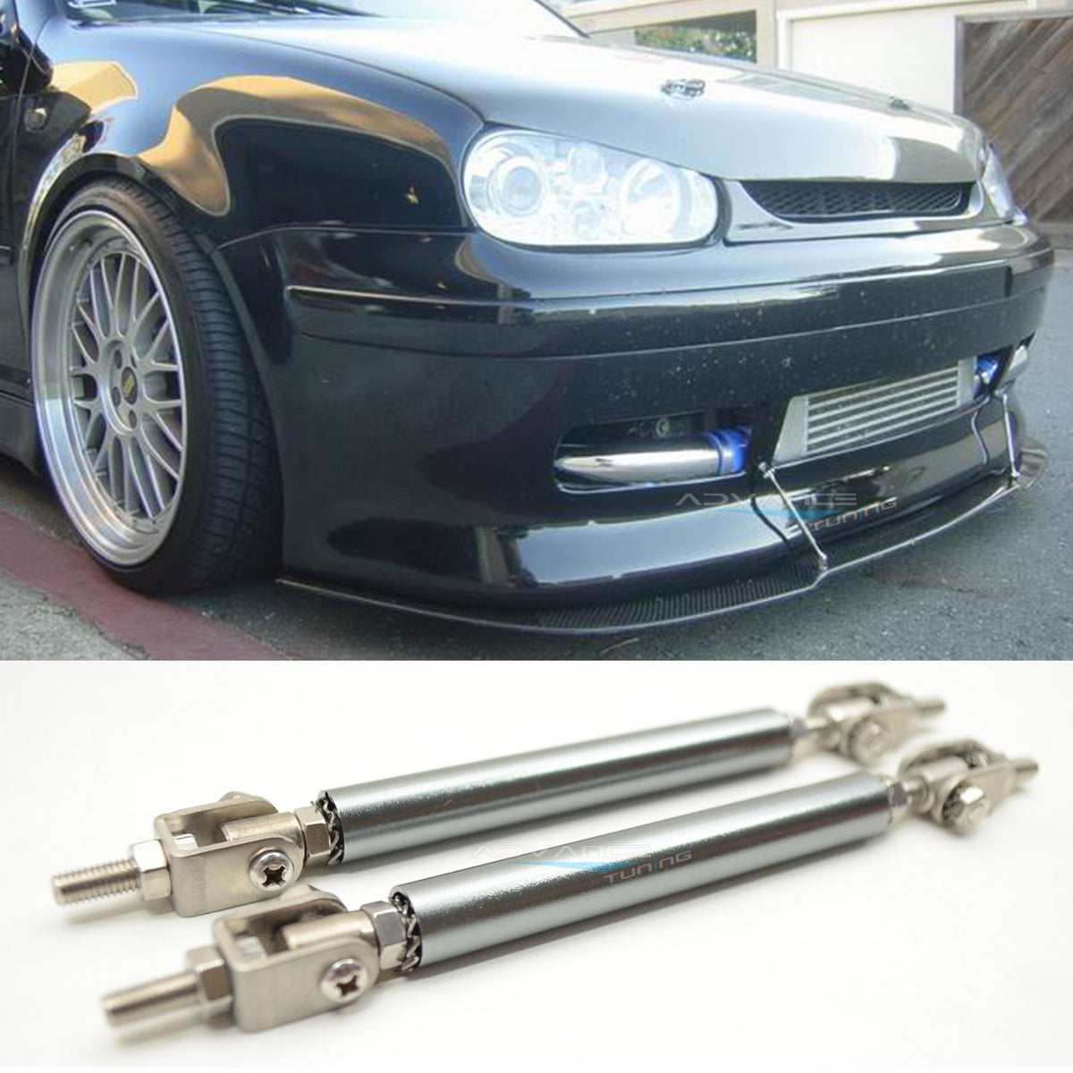 Universal Adjustable 5.5"-8" 2PC Gunmetal Bumper Lip Splitter Chin Rod