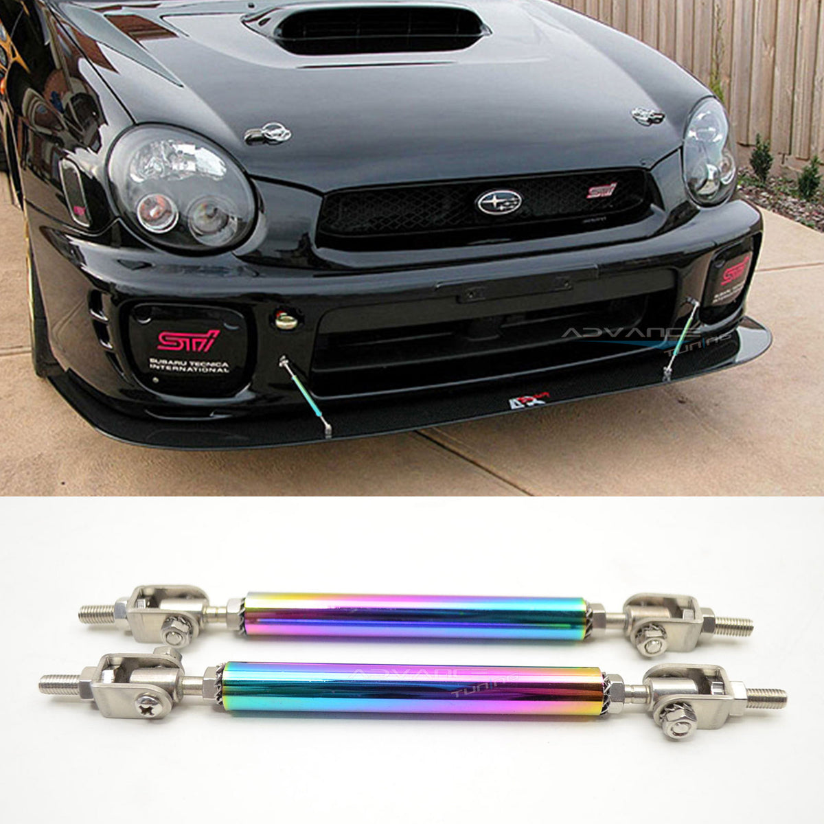 Universal Adjustable 5.5"-8" 2PC  Neochrome Bumper Lip Splitter Rods