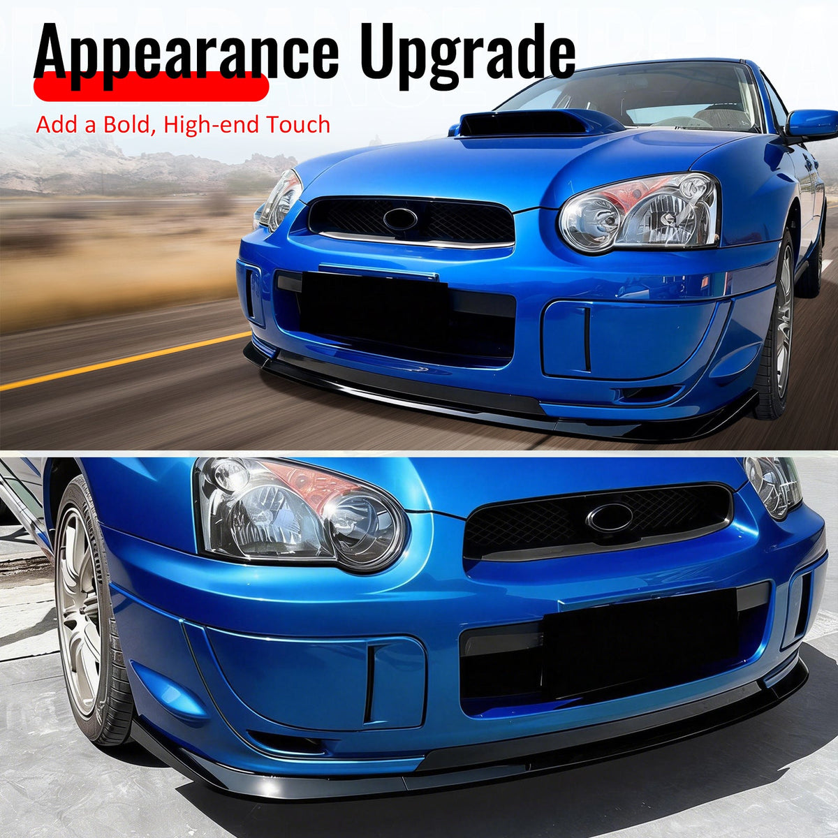 2004-2005 Subaru Impreza WRX STI Style Gloss Black Front Bumper Lip PP