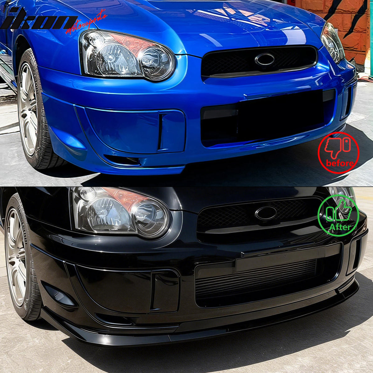 2004-2005 Subaru Impreza WRX STI Style Gloss Black Front Bumper Lip PP