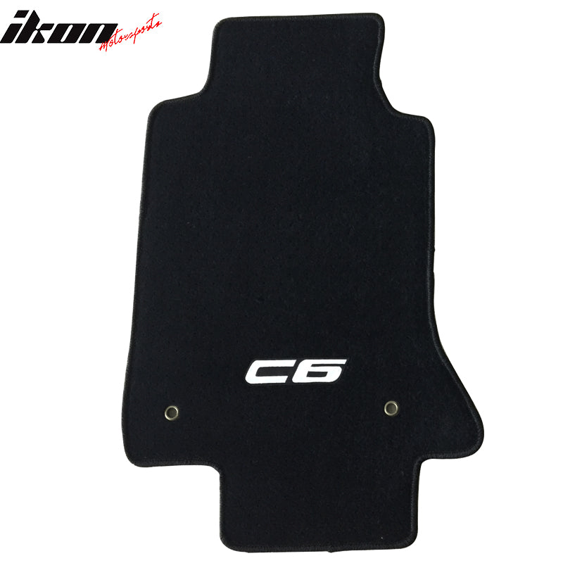 Car Floor Mat for 2005-2013 Chevy Corvette C6 Black Logo 2PC Nylon