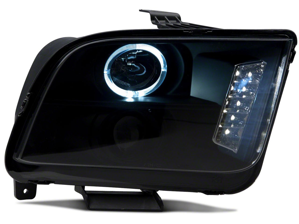 Raxiom Led Halo Projector Headlights; Black Housing; Smoked Lens (05-09 Mustang W/ Factory Halogen Headlights, Excluding Gt500)