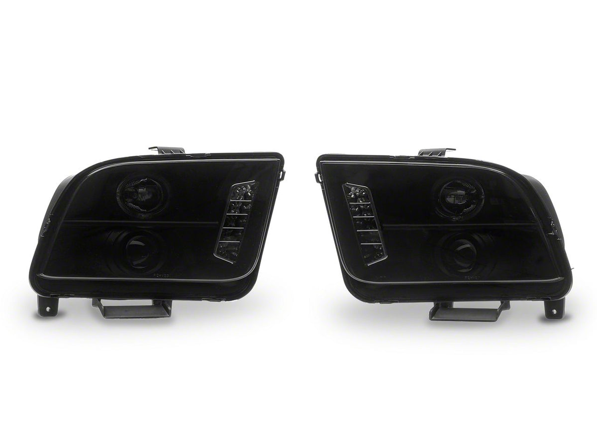 Raxiom Led Halo Projector Headlights; Black Housing; Smoked Lens (05-09 Mustang W/ Factory Halogen Headlights, Excluding Gt500)