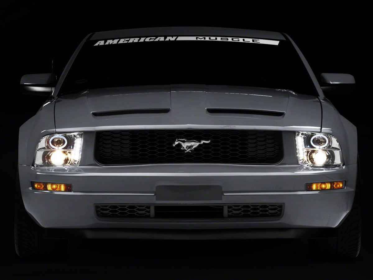 Raxiom Led Halo Projector Headlights; Chrome Housing; Clear Lens (05-09 Mustang W/ Factory Halogen Headlights, Excluding Gt500)