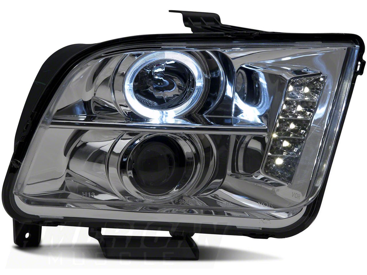 Raxiom Led Halo Projector Headlights; Chrome Housing; Clear Lens (05-09 Mustang W/ Factory Halogen Headlights, Excluding Gt500)