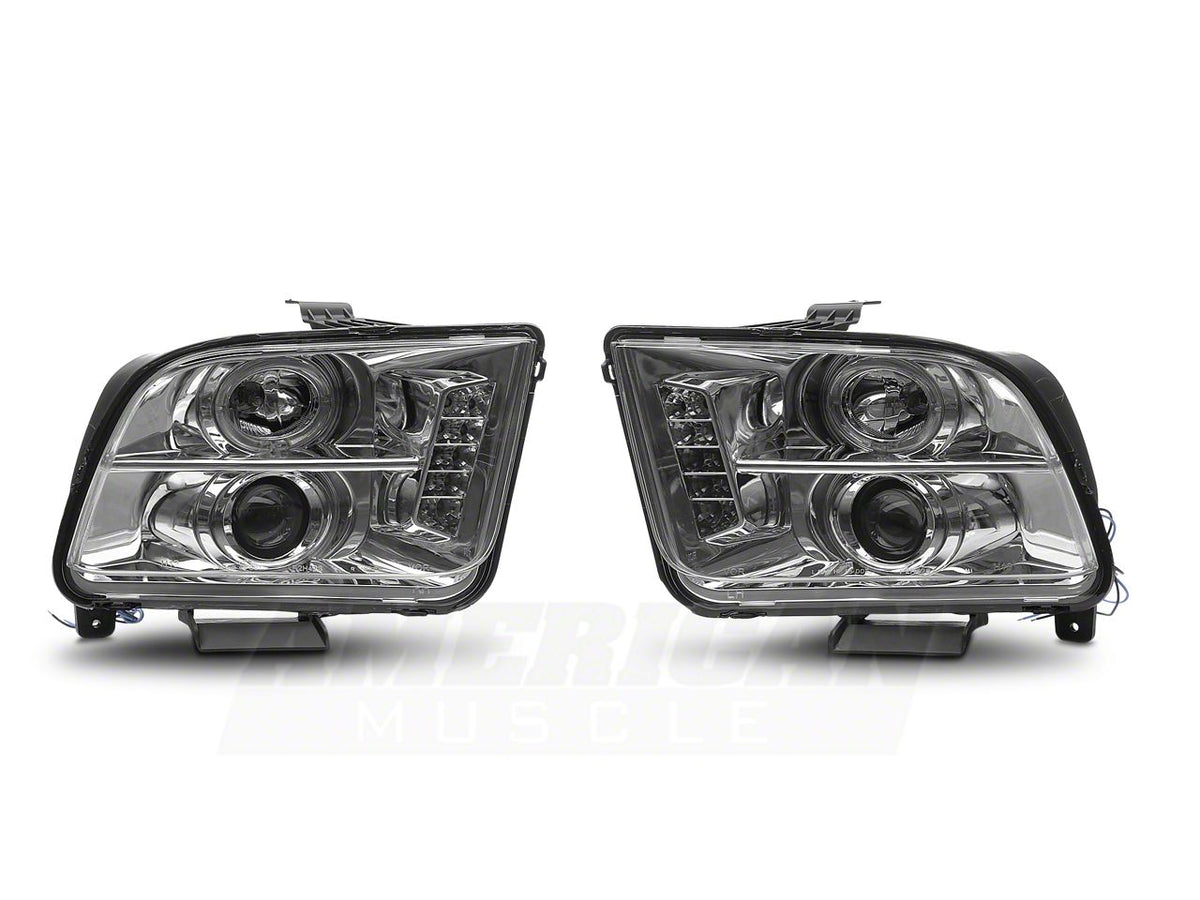 Raxiom Led Halo Projector Headlights; Chrome Housing; Clear Lens (05-09 Mustang W/ Factory Halogen Headlights, Excluding Gt500)