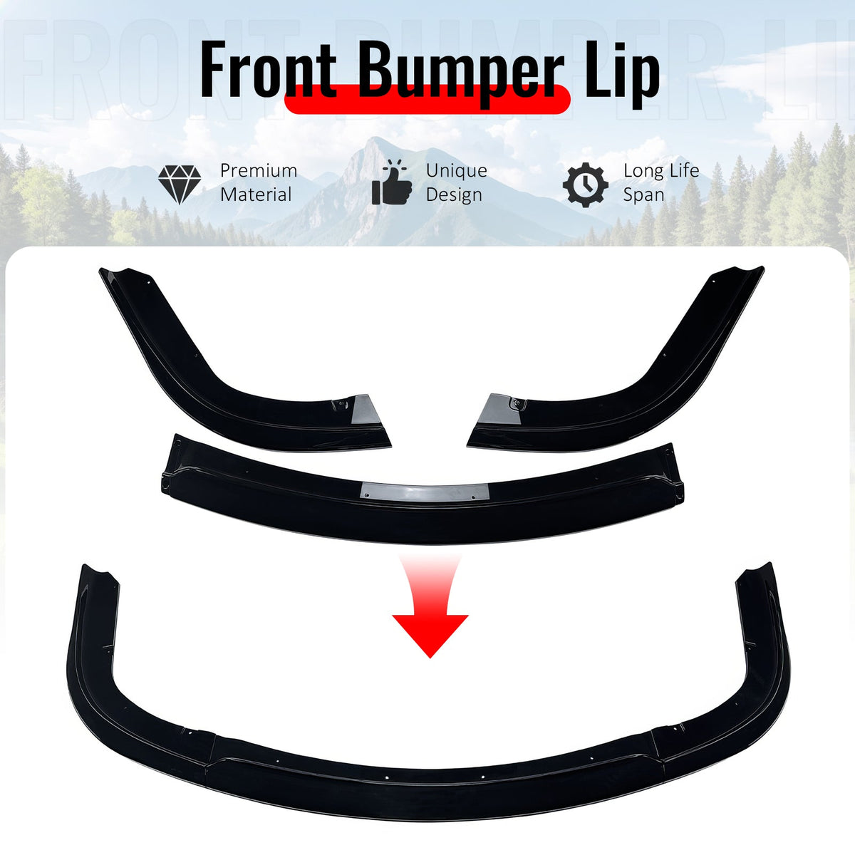 2006-2007 Subaru Impreza WRX STI Style Gloss Black Front Bumper Lip PP