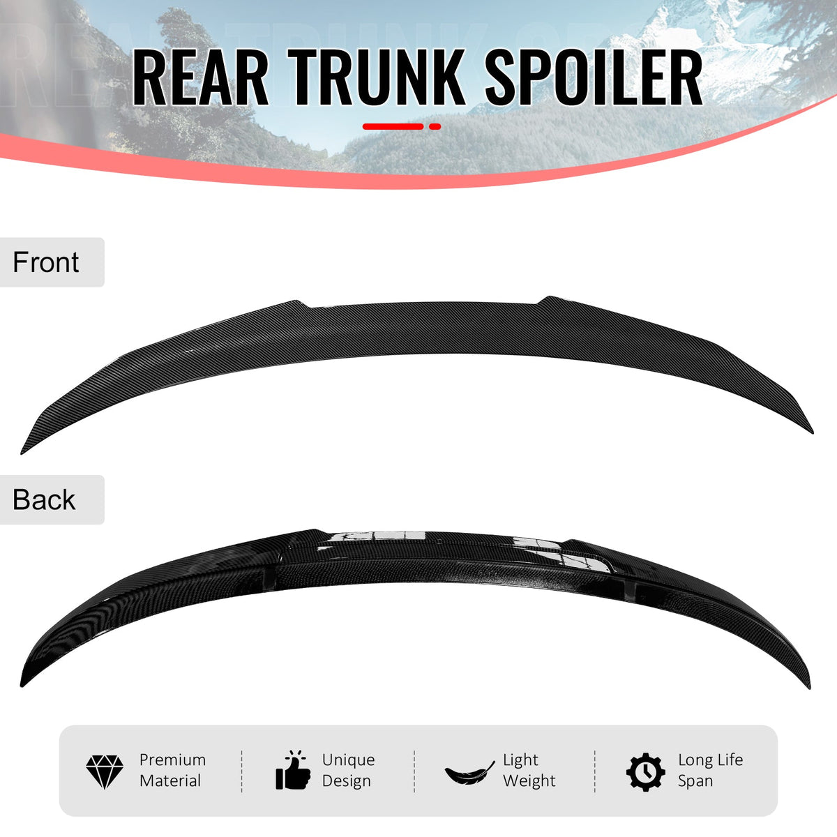 2006-2011 BMW E90 3-Series M3 PSM Carbon Fiber Print Trunk Spoiler ABS