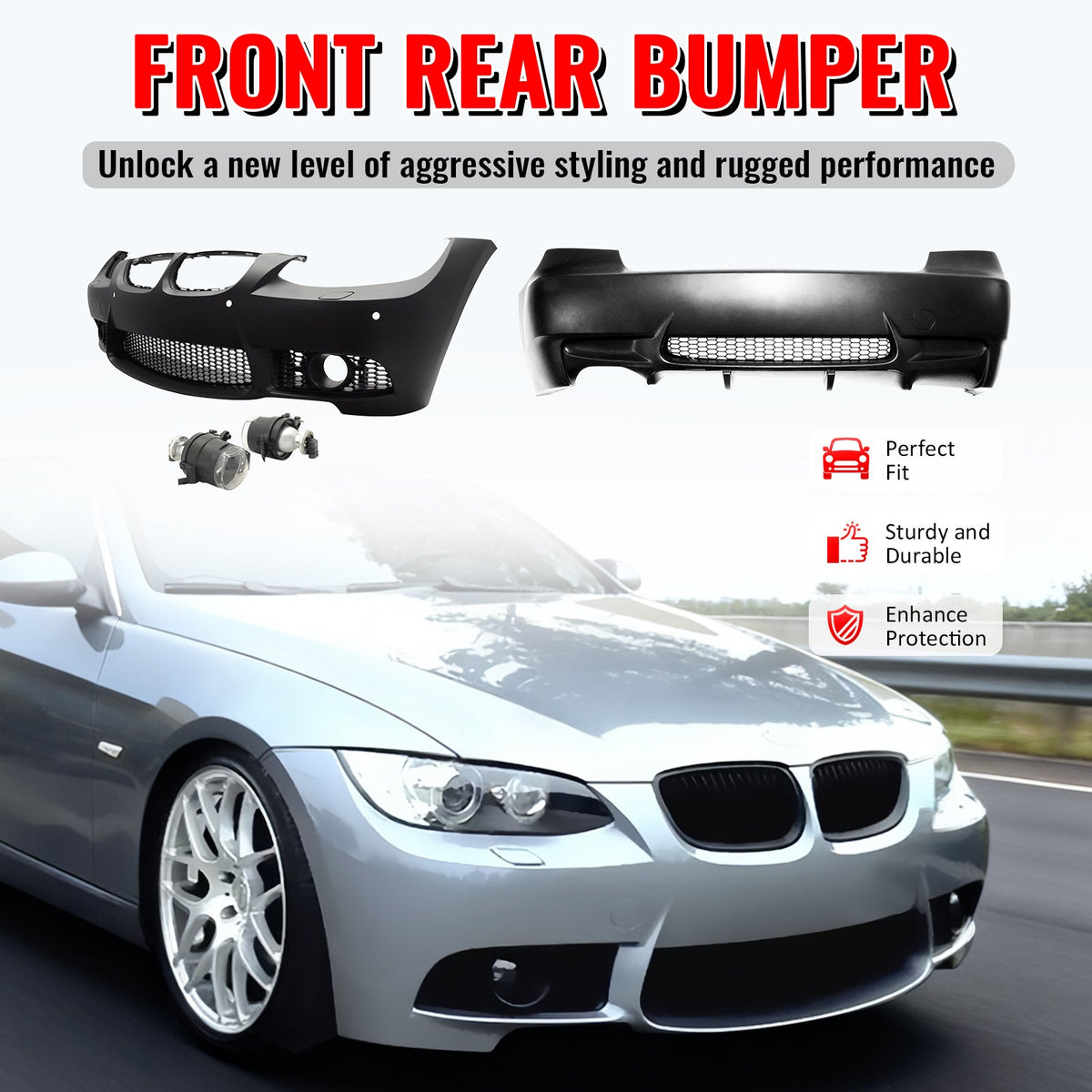 2007-2010 BMW E92 E93 3 Series M3 Style Front & Rear Bumper Cover PP