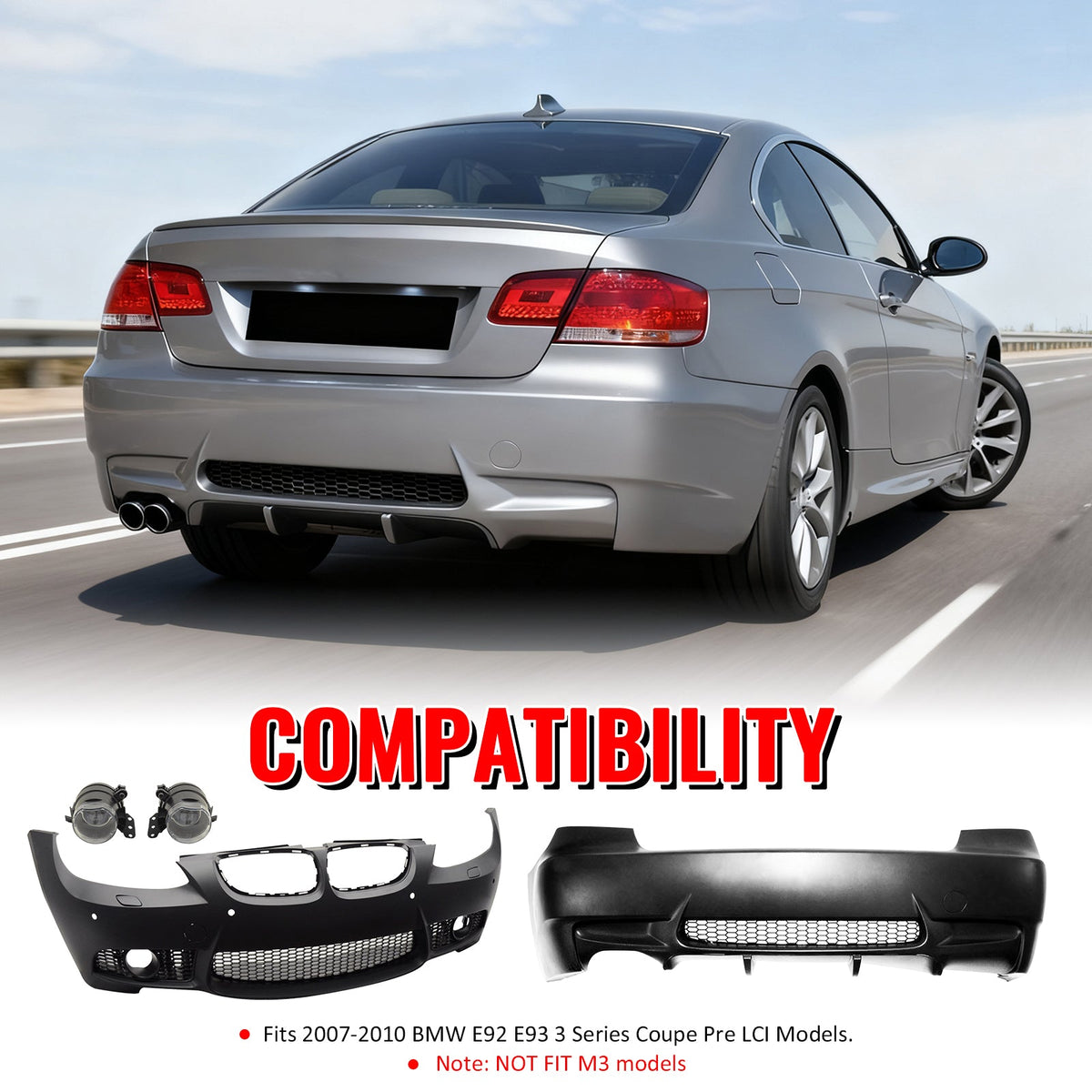 2007-2010 BMW E92 E93 3 Series M3 Style Front & Rear Bumper Cover PP