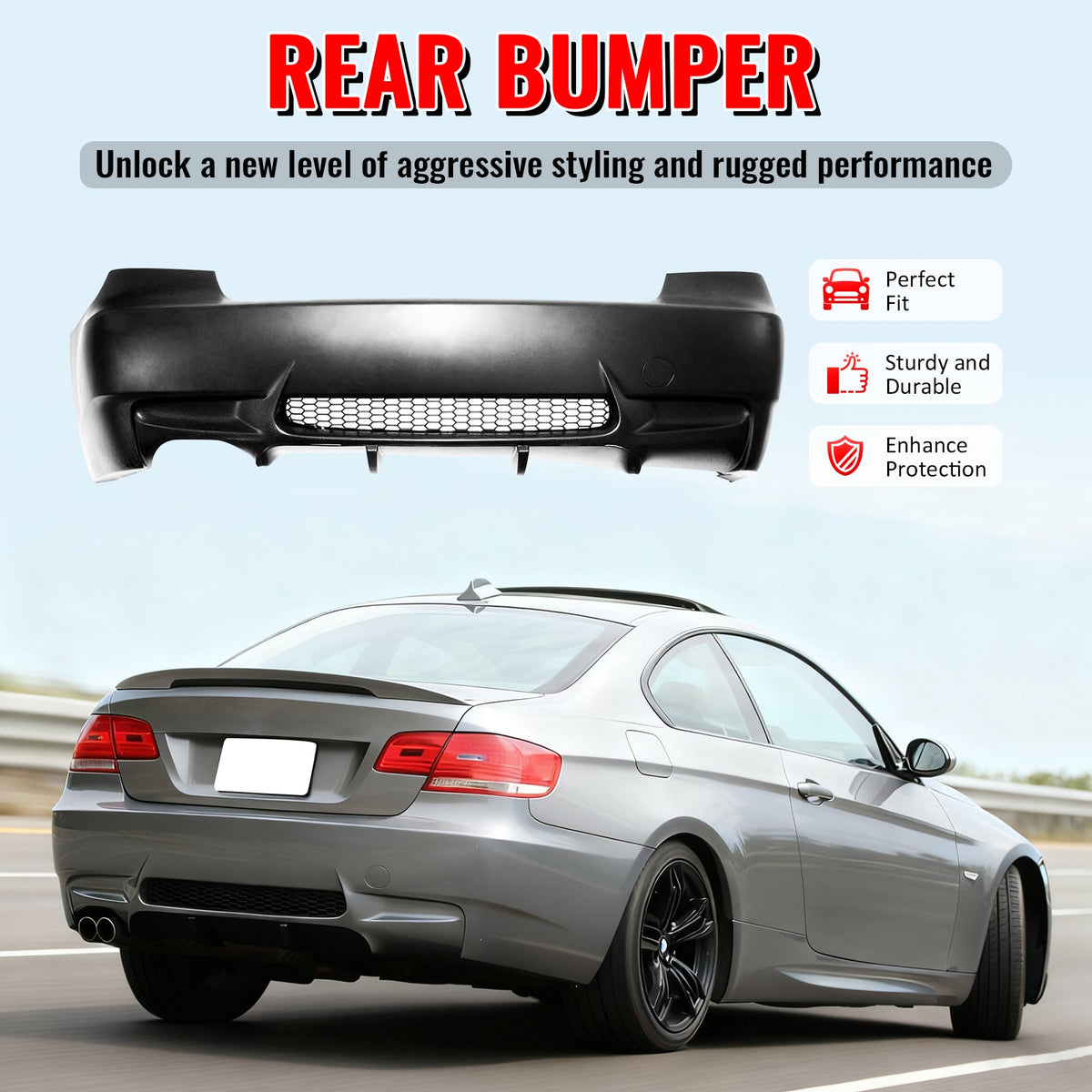 2007-2013 BMW E92 E93 3 Series M3 Style Unpainted Rear Bumper Cover PP