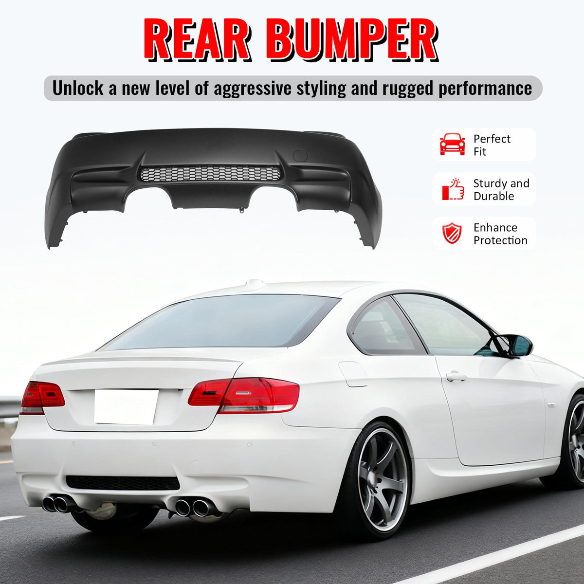 2007-2013 BMW E92 3-Series Coupe 2Dr M3 Style Rear Bumper Cover PP