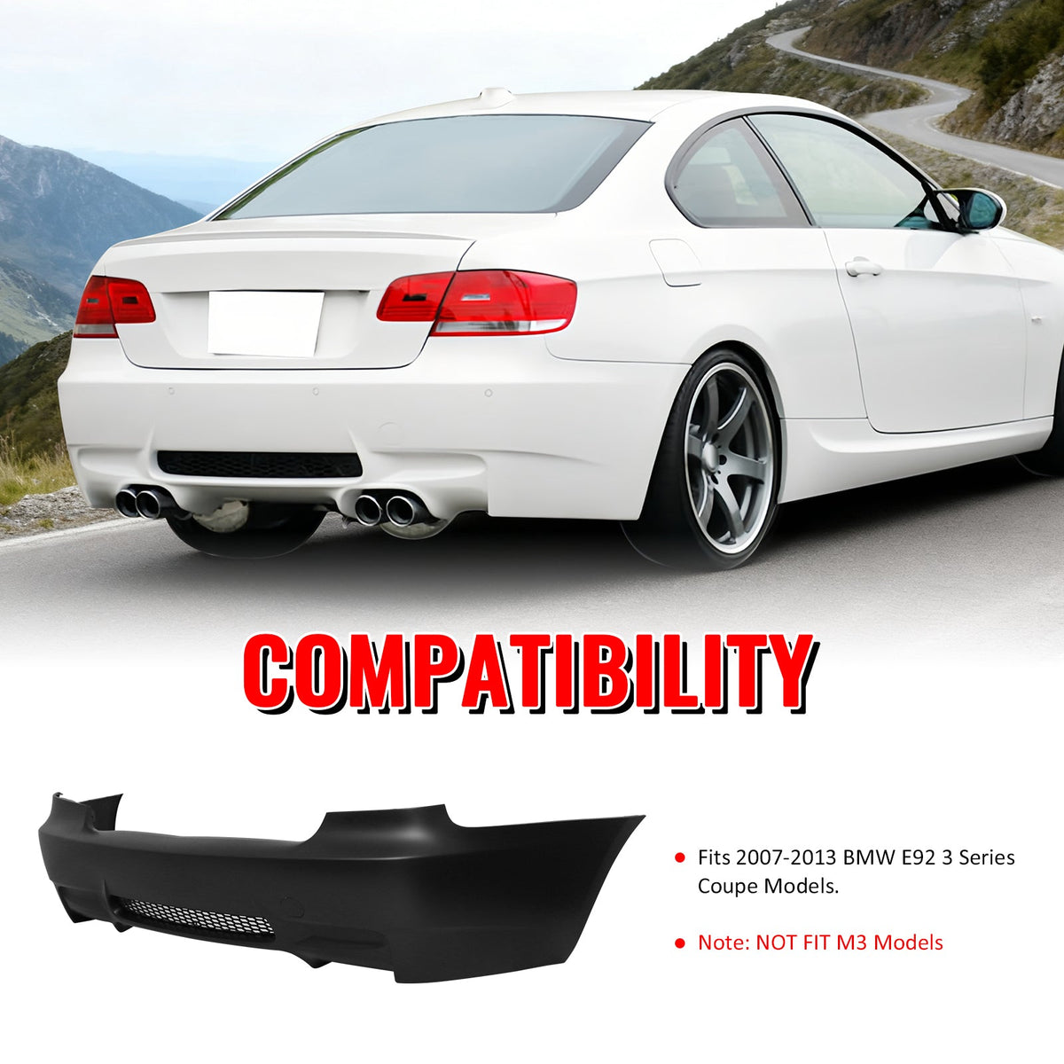 2007-2013 BMW E92 3-Series Coupe 2Dr M3 Style Rear Bumper Cover PP