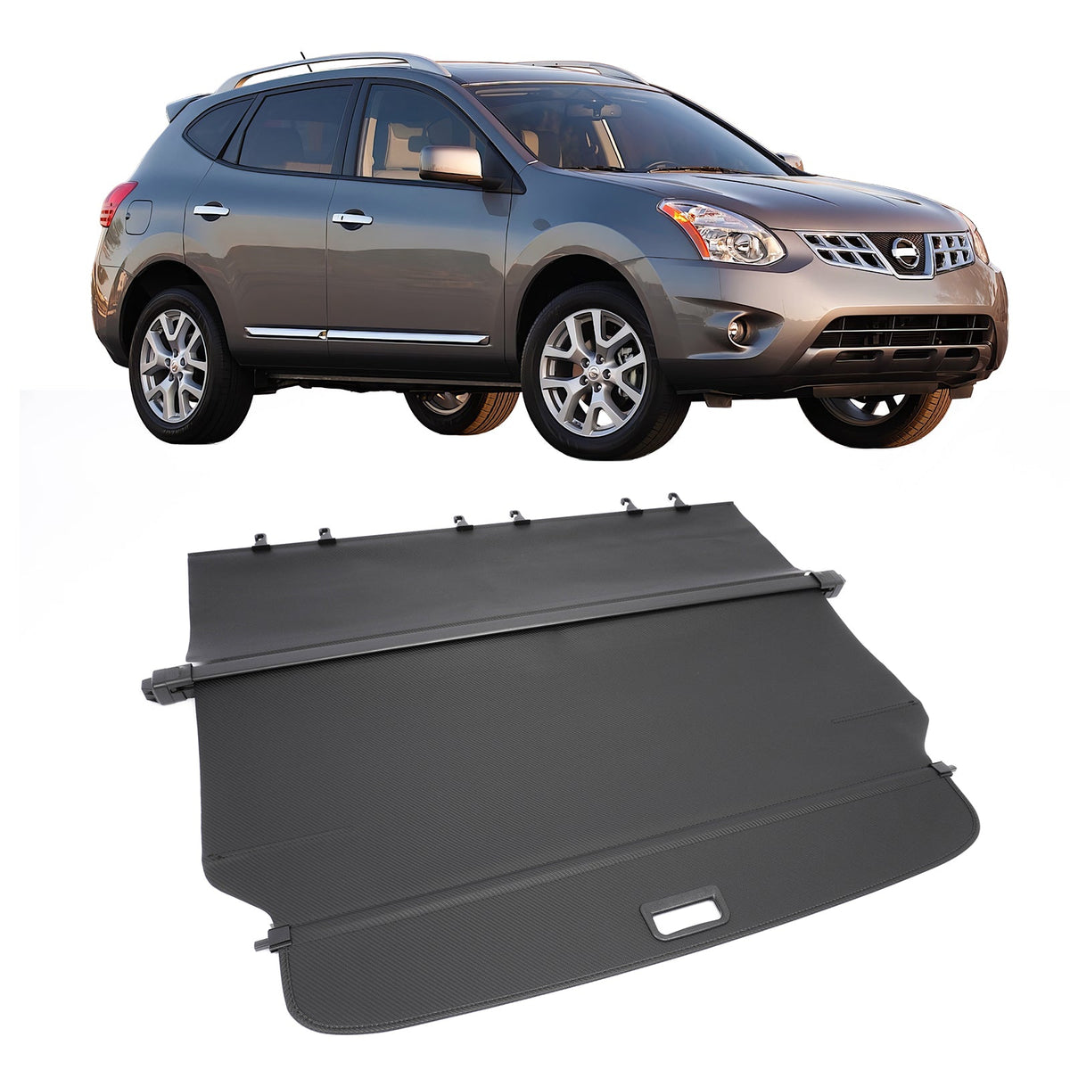 Rear Trunk Cargo Cover for Nissan Rogue & Select 2008-2015 Carbon Fiber Texture