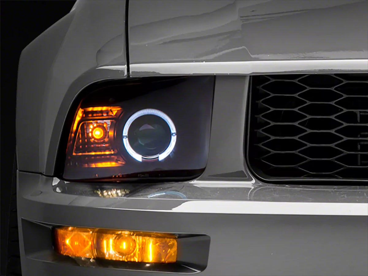 Raxiom 2010 Style Led Halo Headlights; Black Housing; Clear Lens (05-09 Mustang W/ Factory Halogen Headlights, Excluding Gt500)