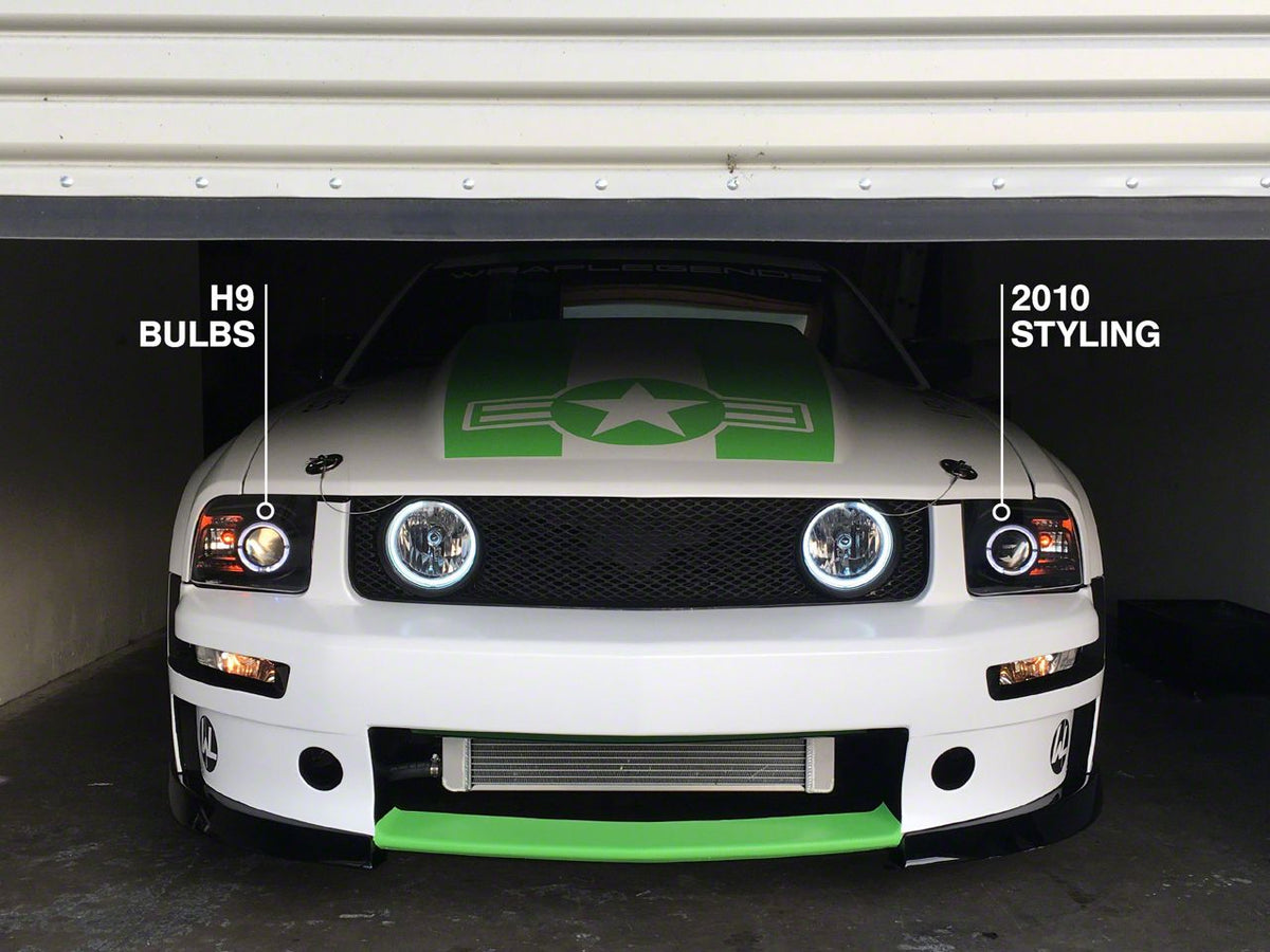 Raxiom 2010 Style Led Halo Headlights; Black Housing; Clear Lens (05-09 Mustang W/ Factory Halogen Headlights, Excluding Gt500)