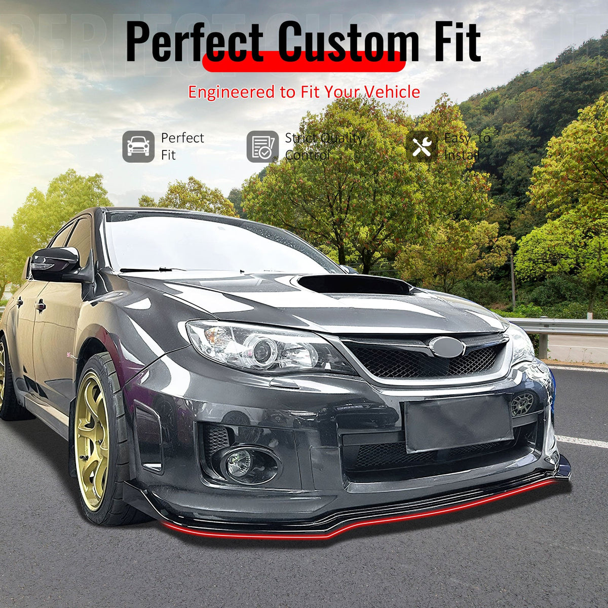 2011-2014 Subaru Impreza WRX STI IKON Gloss Black Front Bumper Lip PP