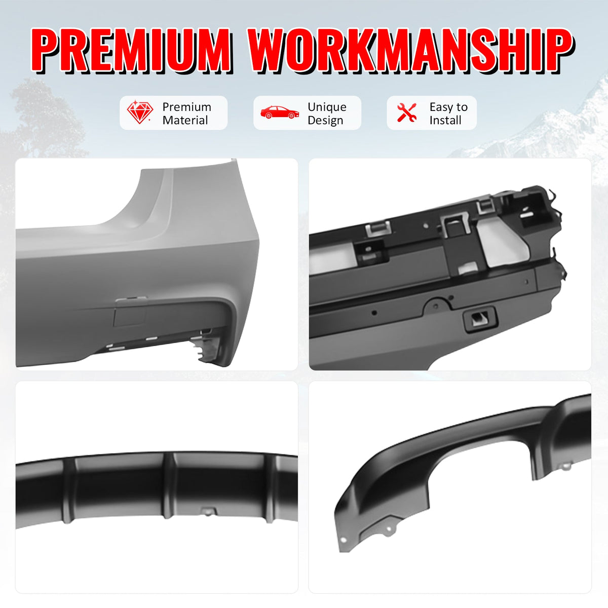 2012-2018 BMW F30 3 Series MP Style Rear Bumper Cover W/Diffuser PP