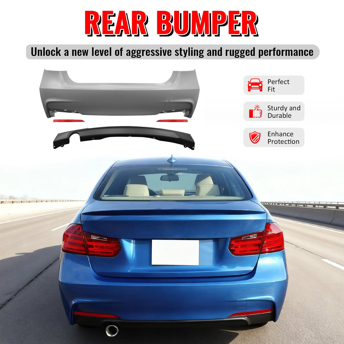 2012-2018 BMW F30 F35 3 Series Sedan Rear Bumper Cover W/Diffuser PP