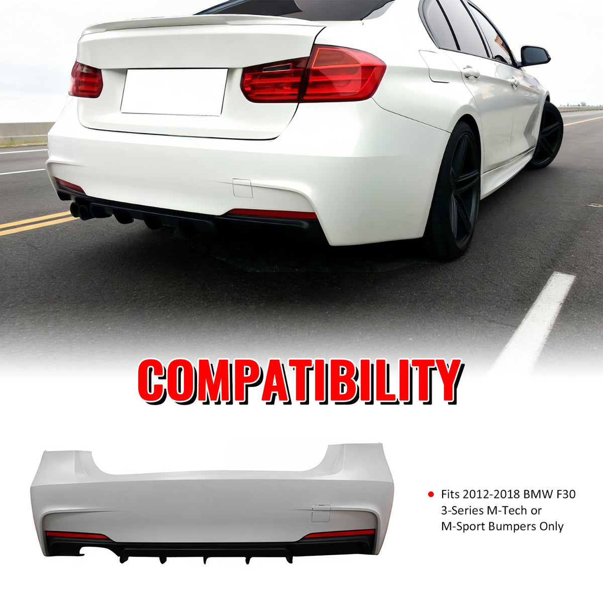 2012-2018 BMW F30 3-Series M Performance Style Rear Bumper Cover PP