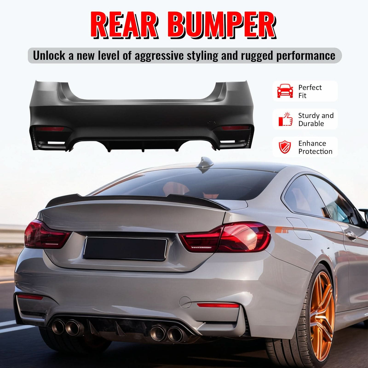 2012-2019 BMW F30 3-Series Sedan 4Dr M3 M4 Style Rear Bumper Cover PP