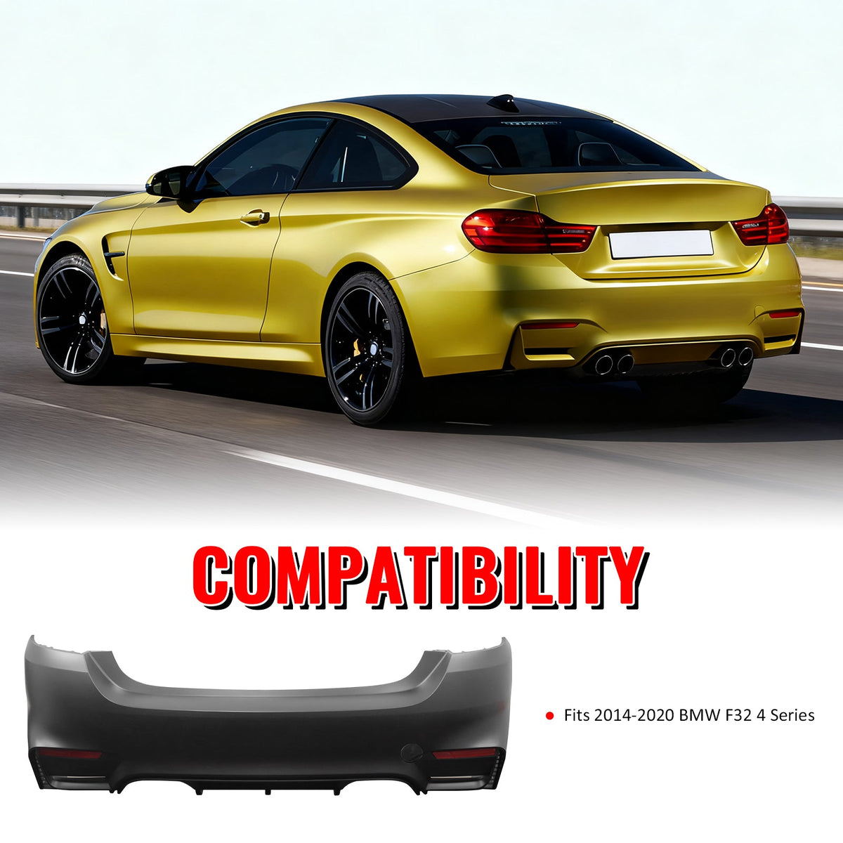 2014-2020 BMW F32 4 Series M4 Style Rear Bumper Cover Replacement PP