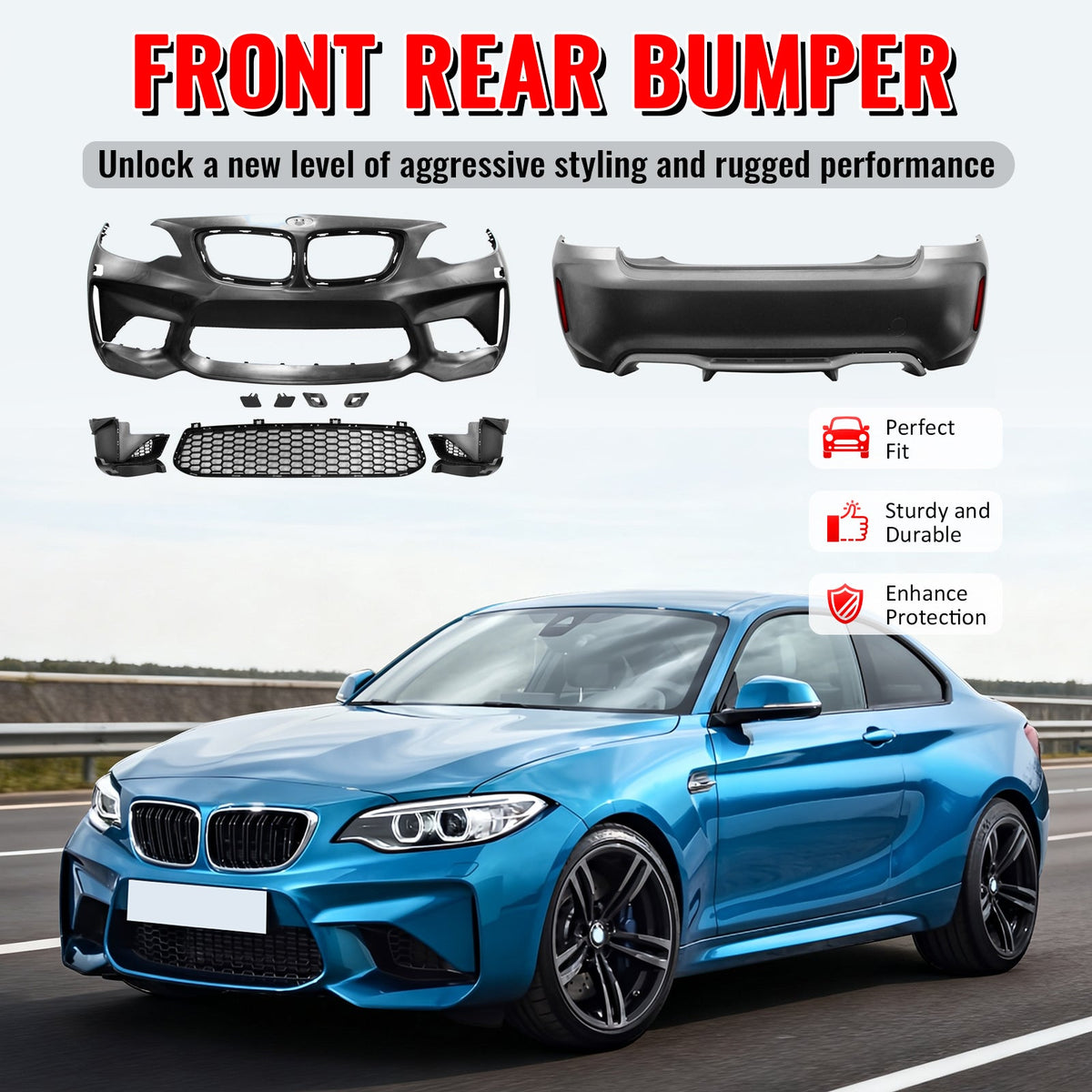 2014-2021 BMW F22 F23 2 Series M2 Style Front & Rear Bumper Cover PP
